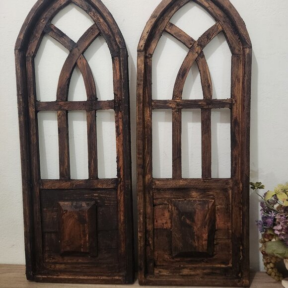 Arch Wood Frame Distress Brown Shabby Chic Remito Set of 2, 32" H - Picture 1 of 4
